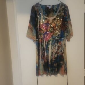 Dressbarn Blue and Brown Patterned Shirt